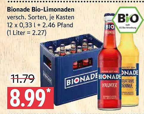 Bionade Bio-Limonaden versch. Sorten, je Kasten 12 x 0,33 l + 2.46 Pfand (1 Liter = 2.27)