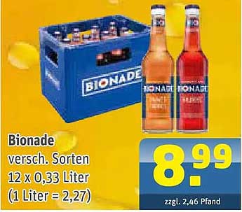 Bionade versch. Sorten 12 x 0,33 Liter (1 Liter = 2,27)