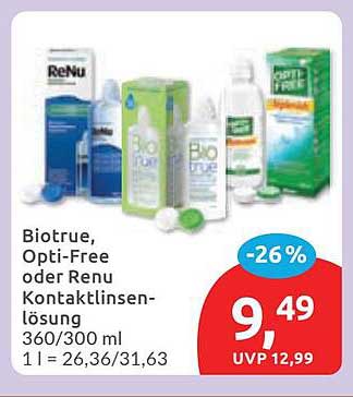 Biotrue, Opti-Free oder Renu Kontaktlinsenlösung 360/300 ml 1 l = 26,36/31,63