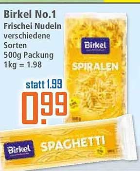 Birkel No.1 Frischei Nudeln verschiedene Sorten 500g Packung 1kg = 1.98 statt 1.99
