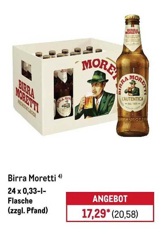 Birra Moretti 24 x 0,33-l-Flasche (zzgl. Pfand)