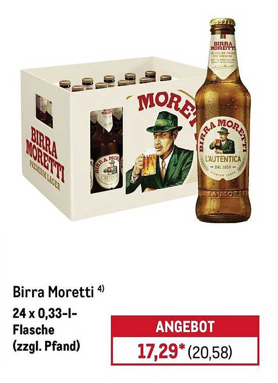 Birra Moretti 4) 24 x 0,33-l-Flasche (zzgl. Pfand)
