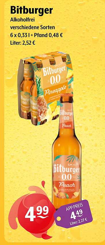 Bitburger Alkoholfrei verschiedene Sorten 6 x 0,33 l + Pfand 0,48 € Liter: 2,52 €