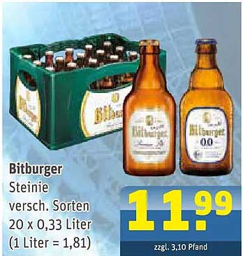 Bitburger Steinie versch. Sorten 20 x 0,33 Liter (1 Liter = 1,81)