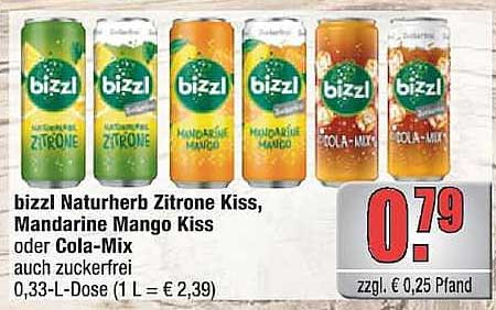bizzl Naturherb Zitrone Kiss, Mandarine Mango Kiss oder Cola-Mix auch zuckerfrei