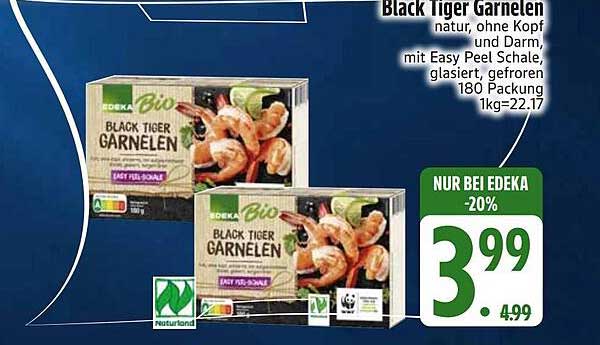 Black Tiger Garnelen natur, ohne Kopf und Darm, mit Easy Peel Schale, glasiert, gefroren 180 Packung 1kg=22.17