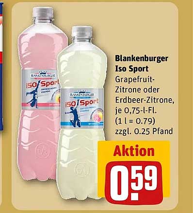 Blankenburger Iso Sport Grapefruit-Zitrone oder Erdbeer-Zitrone, je 0,75-l-Fl. (1 l = 0.79) zzgl. 0.25 Pfand