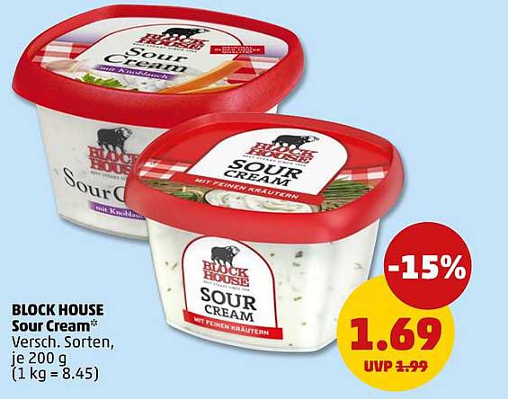 BLOCK HOUSE Sour Cream* Versch. Sorten, je 200 g (1 kg = 8.45)