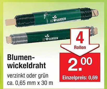 Blumenwickeldraht verzinkt oder grün ca. 0,65 mm x 30 m