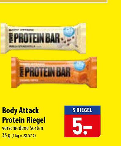 Body Attack Protein Riegel verschiedene Sorten 35 g (1 kg = 28.57 €)