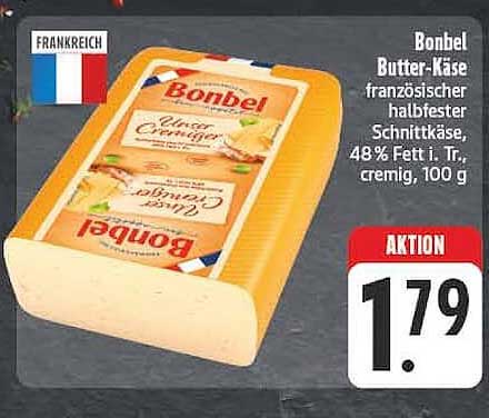 Bonbel Butter-Käse französischer halbfester Schnittkäse, 48% Fett i. Tr., cremig, 100 g