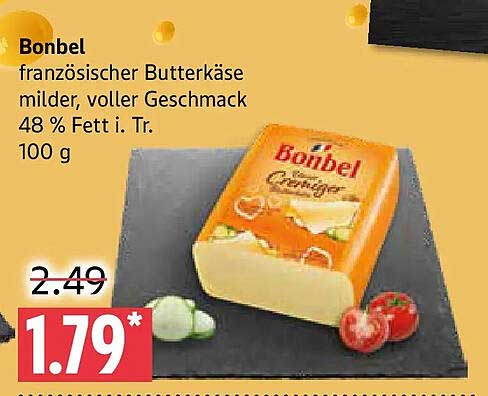 Bonbel französischer Butterkäse milder, voller Geschmack 48 % Fett i. Tr. 100 g