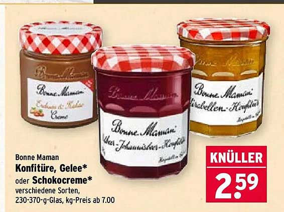 Bonne Maman Konfitüre, Gelee* oder Schokocreme* verschiedene Sorten, 230-370-g-Glas, kg-Preis ab 7.00