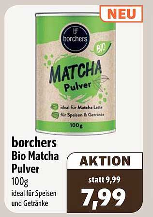 borchers Bio Matcha Pulver 100g ideal für Speisen und Getränke