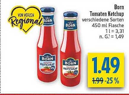 Born Tomaten Ketchup verschiedene Sorten 450 ml Flasche