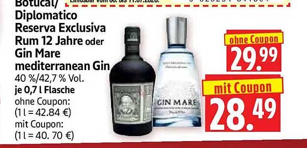 Botucal / Diplomatico Reserva Exclusiva Rum 12 Jahre oder Gin Mare mediterranean Gin