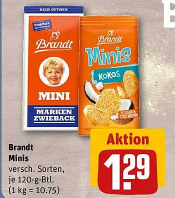 Brandt Minis versch. Sorten, je 120-g-Btl. (1 kg = 10.75)