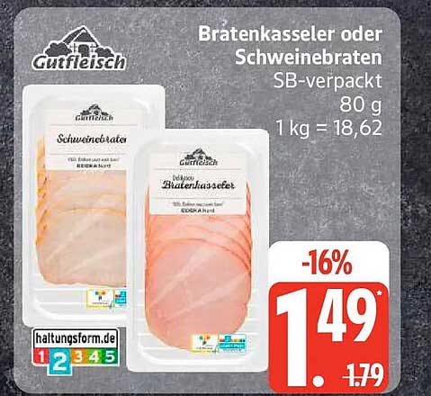 Bratenkasseler oder Schweinebraten SB-verpackt 80 g