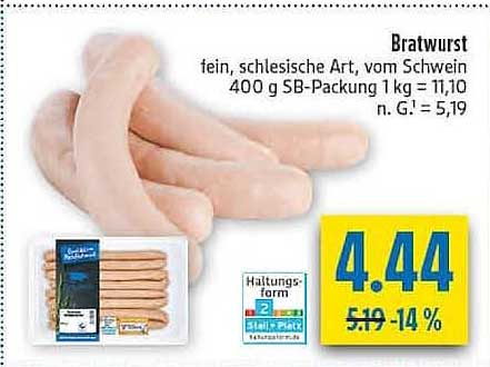 Bratwurst fein, schlesische Art, von Schwein