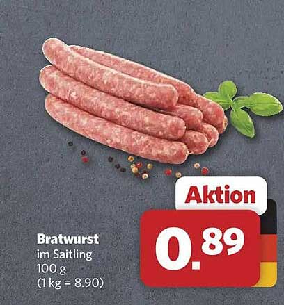 Bratwurst im Saitling 100 g (1 kg = 8.90) Aktion
