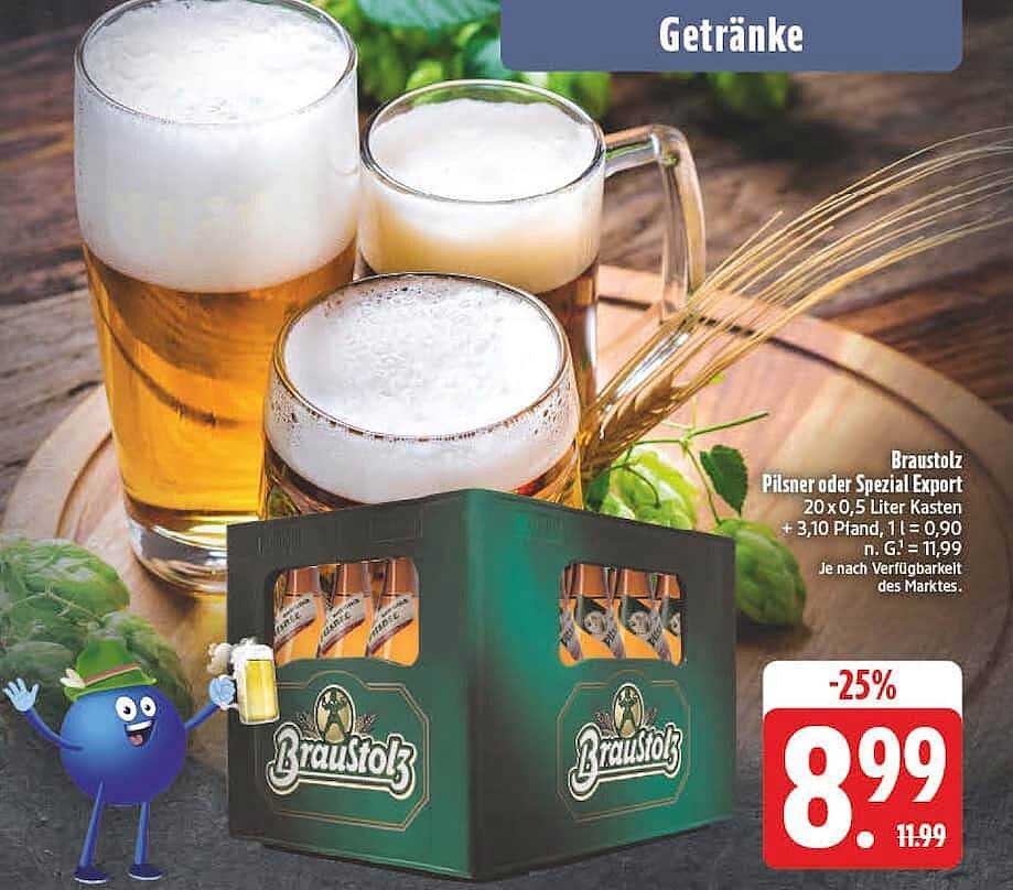 Braustolz Pilsner oder Spezial Export 20 x 0,5 Liter Kasten
