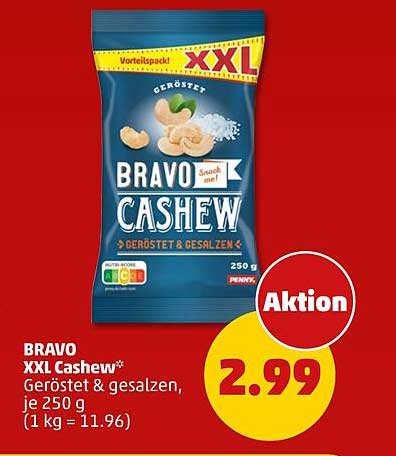 BRAVO XXL Cashew* Geröstet & gesalzen, je 250 g (1 kg = 11.96)
