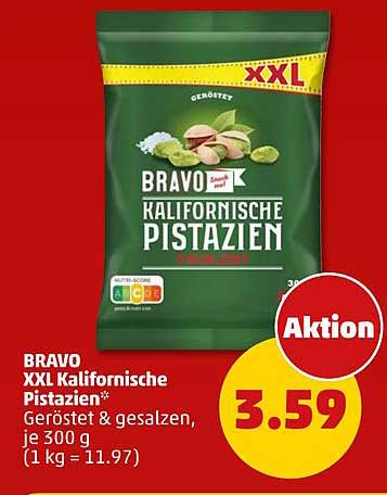 BRAVO XXL Kalifornische Pistazien* Geröstet & gesalzen, je 300 g (1 kg = 11.97)