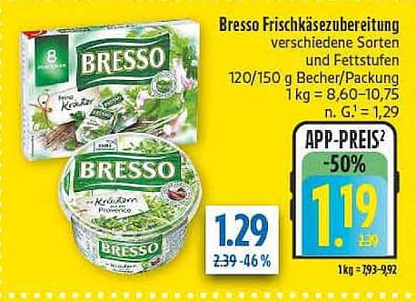Bresso Frischkäsezubereitung verschiedene Sorten und Fettstufen 120/150 g Becher/Packung