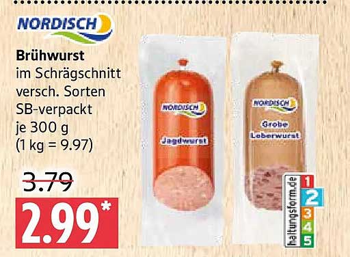 Brühwurst im Schrägschnitt versch. Sorten SB-verpackt je 300 g (1 kg = 9.97)