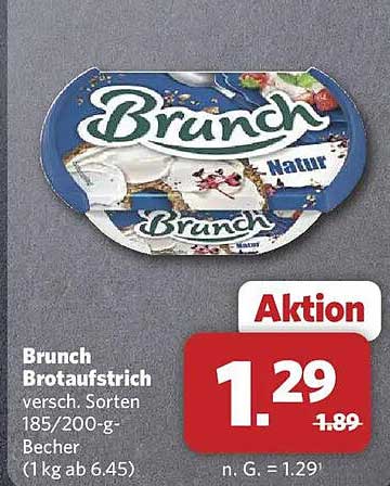Brunch Brotaufstrich versch. Sorten 185/200-g-Becher (1 kg ab 6.45)