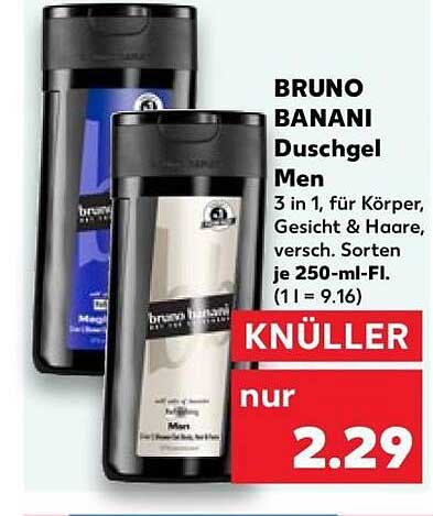 BRUNO BANANI Duschgel Men 3 in 1, für Körper, Gesicht & Haare, versch. Sorten je 250-ml-Fl.