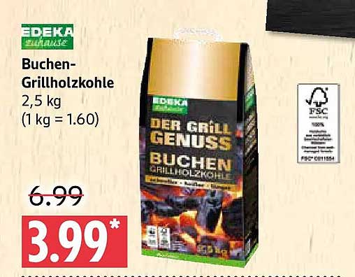 Buchen-Grillholzkohle 2,5 kg (1 kg = 1.60)