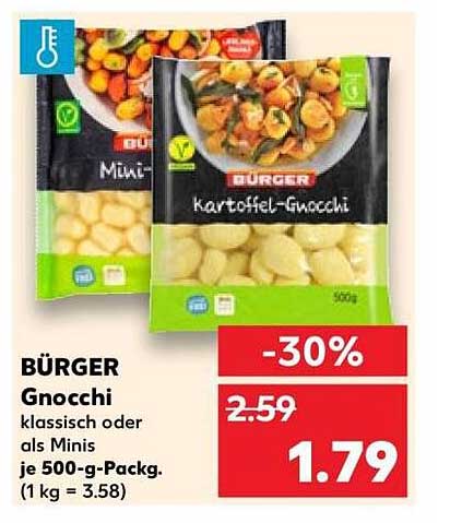 BÜRGER Gnocchi klassisch oder als Minis je 500-g-Packg. (1 kg = 3.58)