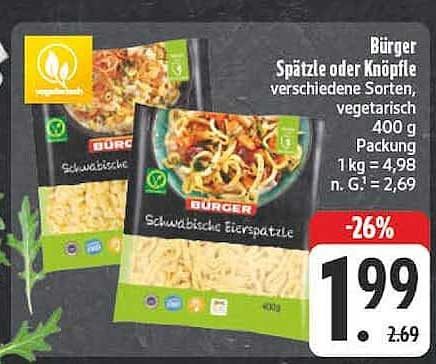 Bürger Spätzle oder Knöpfle verschiedene Sorten, vegetarisch, 400 g