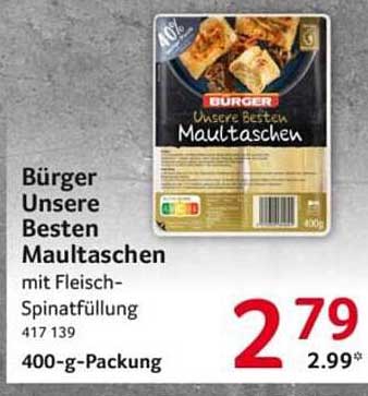 Bürger Unsere Besten Maultaschen mit Fleisch- Spinatfüllung 400-g-Packung