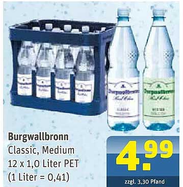 Burgwallbronn Classic, Medium 12 x 1,0 Liter PET (1 Liter = 0,41)