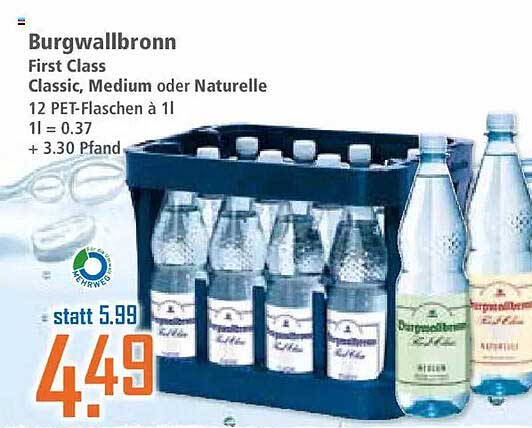 Burgwallbronn First Class Classic, Medium oder Naturelle 12 PET-Flaschen à 1l