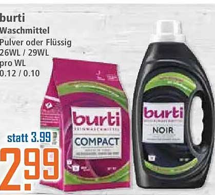 burti Waschmittel Pulver oder Flüssig 26WL / 29WL pro WL 0.12 / 0.10