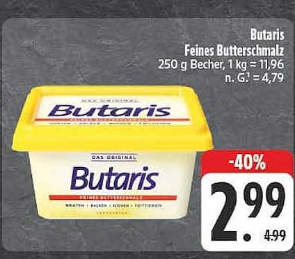 Butaris Feines Butterschmalz 250 g Becher, 1 kg = 11,96