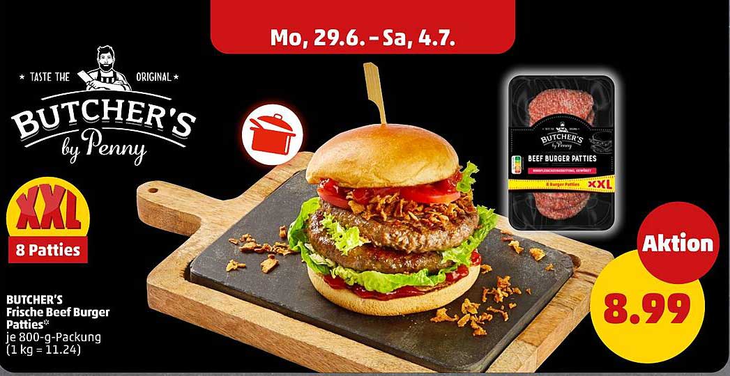BUTCHER'S Frische Beef Burger Patties* je 800-g-Packung (1 kg = 11.24)