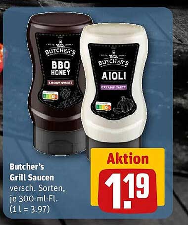 Butcher’s Grill Saucen versch. Sorten je 300-ml-Fl. (1 l = 3.97)