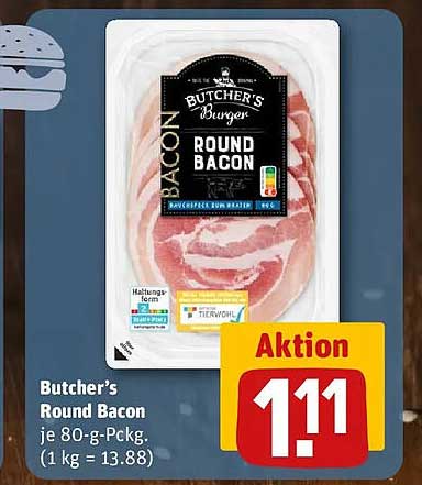 Butcher's Round Bacon je 80-g-Packg. (1 kg = 13.88)