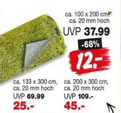 ca. 100 x 200 cm, ca. 20 mm hoch