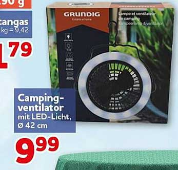 Camping-ventilator mit LED-Licht, Ø 42 cm