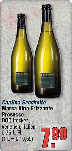 Cantina Sacchetto Marca Vino Frizzante Prosecco DOC trocken, Venetien, Italien 0,75-L-Fl. (1 L = € 10,65)