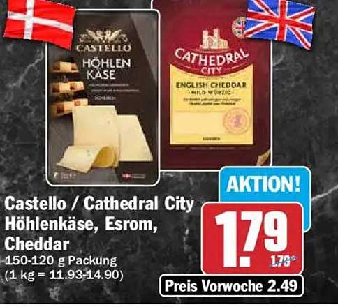 Castello / Cathedral City Höhlenkäse, Esrom, Cheddar