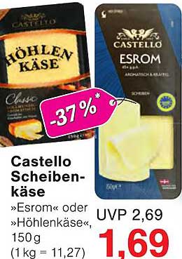 Castello Scheibenkäse »Esrom« oder »Höhlenkäse« 150 g (1 kg = 11,27)
