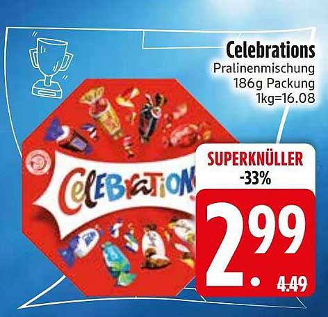 Celebrations Pralinenmischung 186g Packung 1kg=16.08