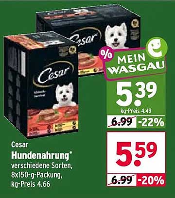 Cesar Hundenahrung* verschiedene Sorten, 8x150-g-Packung, kg-Preis 4.66