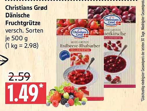 Christians Grød Dänische Fruchtgrütze versch. Sorten je 500 g (1 kg = 2.98)